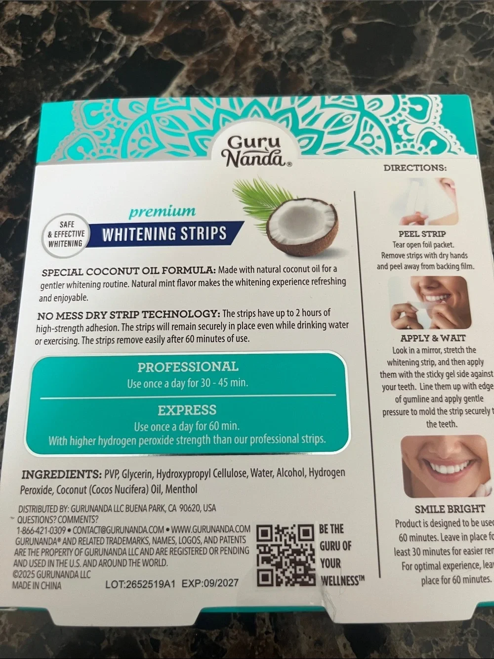 Premium Whitening Strips with Natural Coconut Oil - White/Teal